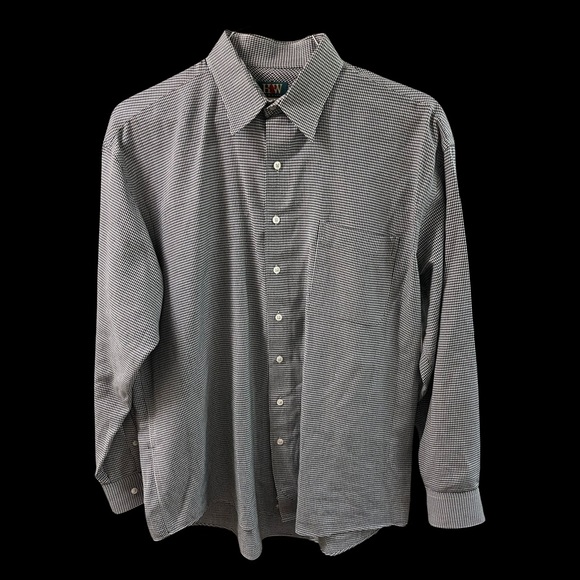Mens HW New York houndstooth Shirt heavier weight cotton black white size 17 LG - Picture 2 of 11